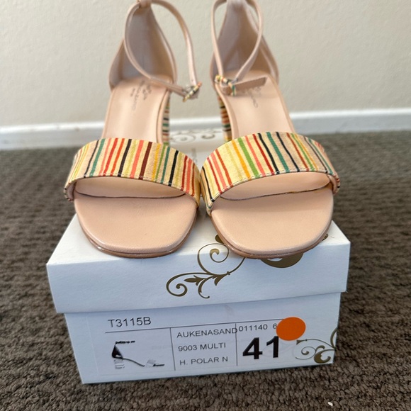 Brenda Zaro Nude Ankle Strap Heel Sandal w/ Colorful Stripes / Size 41 (US 10) - Picture 3 of 6